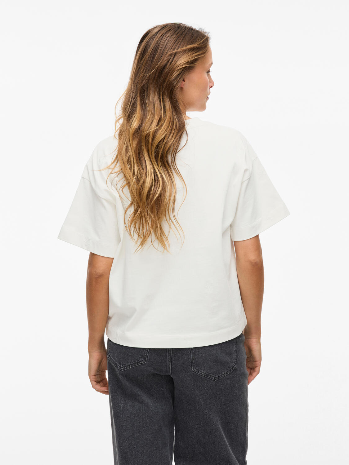 Vimonie Flower Emb t-shirt - Snow White